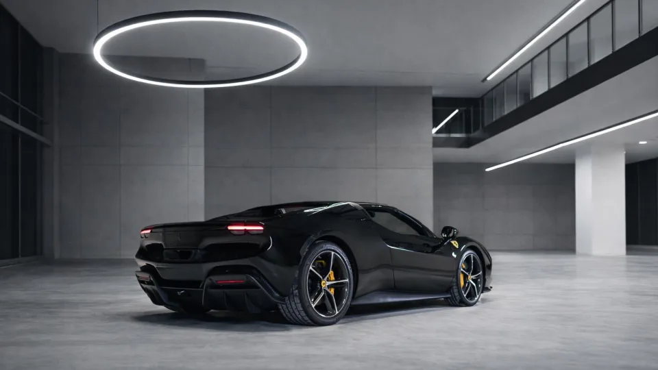 Ferrari noire vue de l’arrière